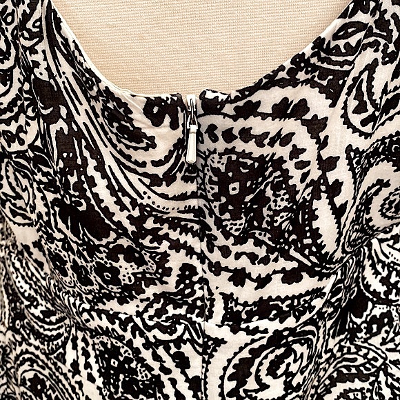 Lands End Black White Paisley Print Faux V-Neck Wrap Sleeveless MIDI Dress SZ 14 - Picture 5 of 13